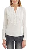 Mit modischem Kelchausschnitt edc by ESPRIT Damen 027CC1K062 Langarmshirt, Weiß (Off White 110), 38 (Herstellergröße: M)