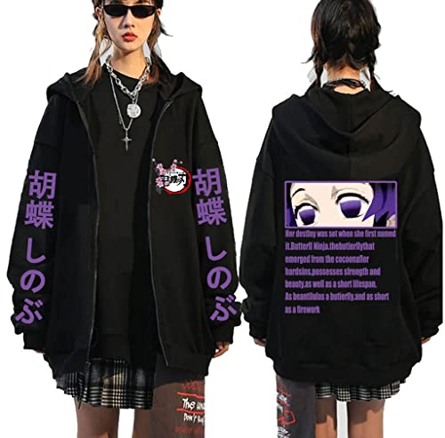 Ubeisy Sudadera con capucha Anime Manga Zip-up Kimetsu no Yaiba Sudadera con Capucha Cosplay Ocio Anime Impreso Hombre Mujer Nezuko Tanjiro Chaqueta, Negro E., M