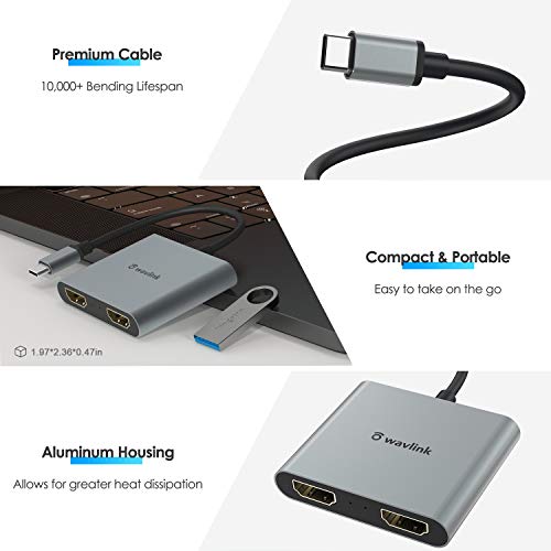 Wavlink Usb C To Dual Hdmi Adapter 4K@60Hz, Thunderbolt 3/4 Compatible, Type C To Hdmi Multi Monitor Converter For Macbook Pro/Air,Dell Xps 13/15,Hp,Lenovo Yoga,Etc(Dp Alternate Mode Required) #TOP5