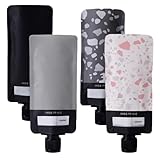 Travel Pouches for Toiletries, 90ml Leak Proof Empty Squeeze Pouches, Fluid Makeup Packing for Shampoo Toiletries Lotion Face Cream (Black, Gray, Black Pattern, Pink Pattern) - Image 1