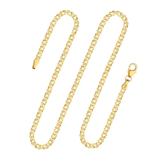 Nas Catenina modello Doppia grumetta Donna in oro giallo,14 carati 585, largh. 2,9 mm, p. 8 g, lungh. 80 cm, con chiusura ad aragosta, marchio di garanzia made in Germany