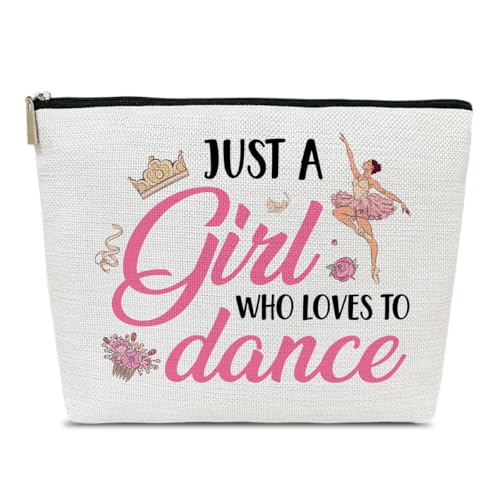 Ythuil Dancer Gifts Makeup Bag, Dance Bag Stuff for Women, Dancer Recital Ballet Gift for Daughter, Girl, Team Cosmetic Bags for Dancers, Just A Girl Who Loves To Dance