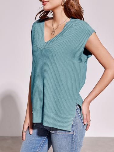 Image of Saodimallsu Womens V Neck Sweater Vest Oversized Ribbed Knit Sleeveless Casual Loose Fit Pullover Tank Top