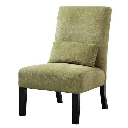 Image of Roundhill Furniture Pisano Spring Green Fabric Armless Contemporary Accent Chair with Kidney Pillow