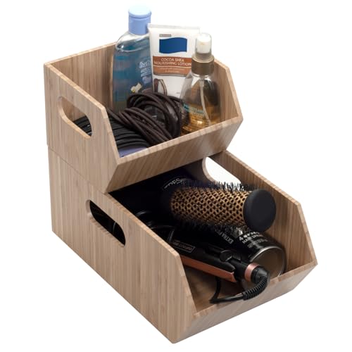 MobileVision Bamboo Storage Bins for Bathroom Cabinet Organizer, 2 PC