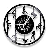 TIMEGLOW Pole Dancing Wall Clock, 12 Inch Sexy Female Dancers Wall Clock Battery Operated, Silent Quartz Non Ticking Modern Decorative Analog Vinyl Record Clock Wall Watch for Pole Dancers Gifts