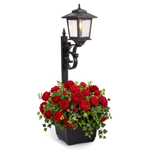 Solar Lamp Post Light with Planter, 2 in 1 Outdoor Flower Pots, 3000K Solar Lamps Outdoor Waterproof, Wall Mount or Freestanding for Garden, Patio, Yard, Front Porch, Back Door (Flowers not Included)