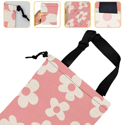 Image of Pink Groovy Flowers Car Garbage Bag, Small Car Trash Bag Hanging,Drawstring Car Garbage Bag with Adjustable Buckle for Car Back Seat,SUVs,Camping,Road Trips