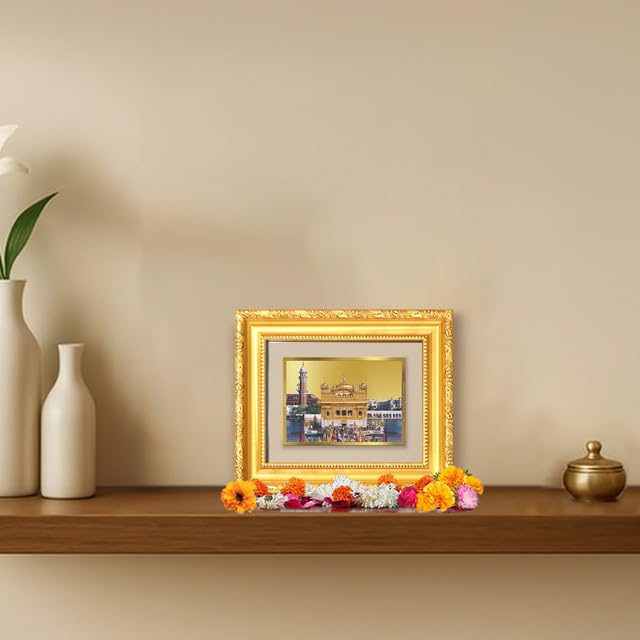 Image of DIVINITI Sachkhand Shri Darbar Sahib (Golden Temple) 24K Gold Plated Foil Wall and Tabletop Photo Frame for Home Decor, Puja Room, Luxury Gifting | DG Frame 103 S1 (16x13.5 CM)