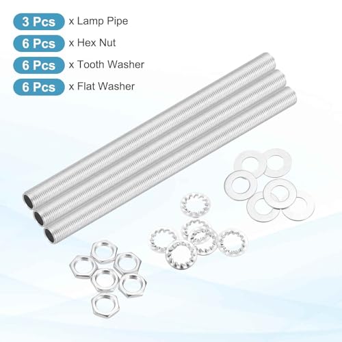 Image of MECCANIXITY 21Pcs 7.1 inch Lamp Pipe Nipples Kit with Hex Nuts Washers, M10 Fine Threaded Hollow Tube Repair Hardware Fasteners Assortment for Assembly Chandelier Ceiling Lamp DIY, Silver