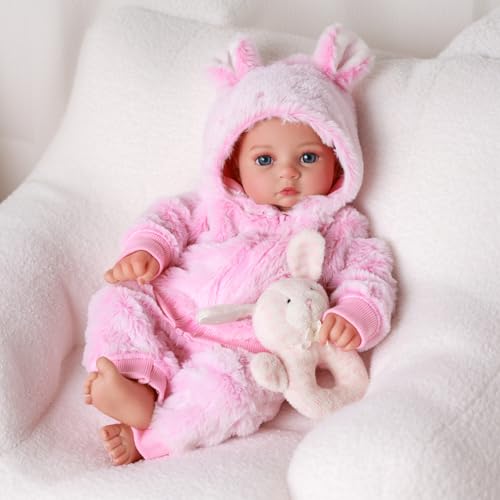 BABESIDE Reborn Baby Dolls Girl 17 Inch – Lifelike Newborn Dolls with Pink Furry Outfit, Vinyl Limbs, Soft Cloth Body, Realistic Details, Open Eyes – Gift for Girls Age 3+