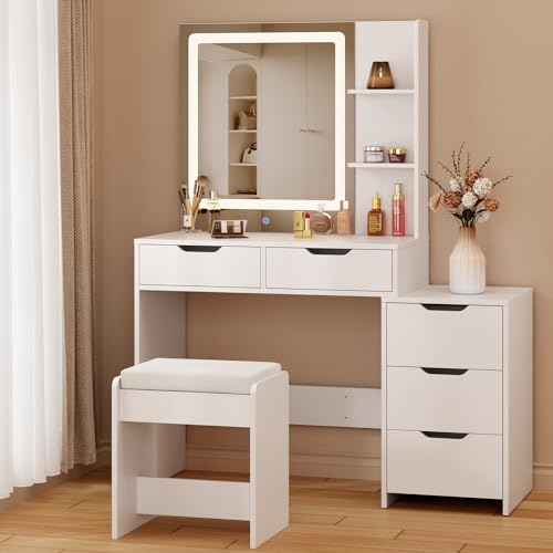 Aiho Makeup Vanity Desk with Mirror and Lights, 43.5