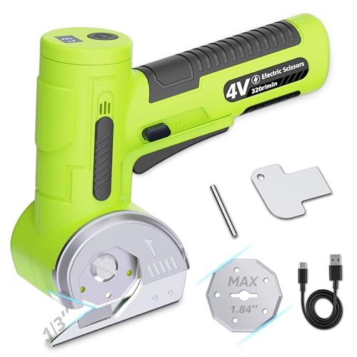 Image of Upgraded Cordless Electric Scissors, Wider Opening with Large 1.84 inchTungsten Blade, 1 /3 inch Max Cutting & LED Display, 320RPM, Heavy-Duty Rotary Cutter for Cardboard, Fabric, Leather & DIY - Green