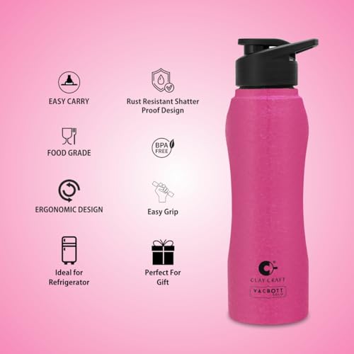 Image of CLAY CRAFT VACBOTT Neo Single Walled Non Insulated Water Bottle-1000ML, 4-Piece(Multicolour) Leak Proof |Easy Grip |Easy To Carry| Gym Bottle | Home | Kitchen | Hiking | Treking Bottle | Travel Bottle