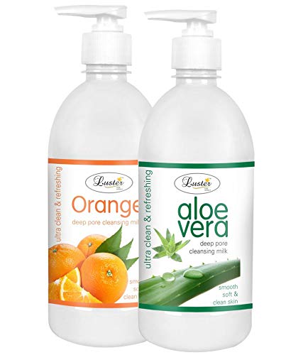 Luster Orange & Aloe Vera Cleansing Milk | Combo | 100% Natural | Smooth Soft & Deep Clean | Facial Cleanser | Makeup Remover (Paraben & Sulfate Free) - 500 ml (Pack of 2)