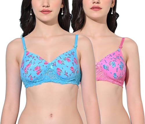 Image of FIMS - Fashion is my style Women Cotton Blend Padded Non-Wired Everyday Bra Pack of 1 Cup- B Multicolor