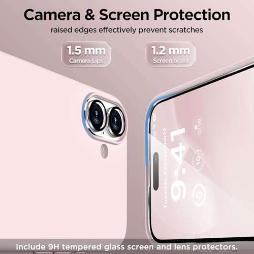Image of Magnetic for iPhone 16 Case, Compatible with MagSafe, Liquid Silicone Phone Cover with Screen Protector & Camera Protector, Soft Anti-Scratch Microfiber Lining Inside 6.1 inch, Lovely Pink