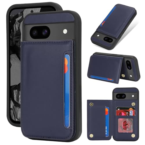 Étui portefeuille Google Pixel 8a bleu foncé protection antichoc cuir avec porte-carte