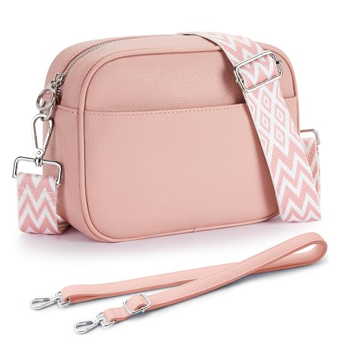 KALIDI Umhängetasche für Damen, mit verstellbarem breitem Gurt und schmalem Riemen, mehrere Taschen, stilvolle Handtaschen, Pink-a