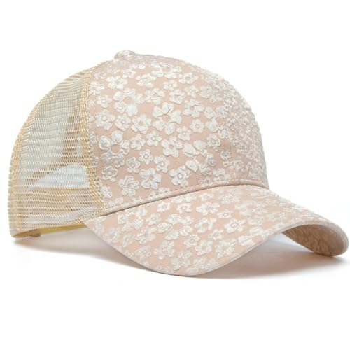 Gorra de béisbol para mujer con diseño de malla y visor floral miniatura 3