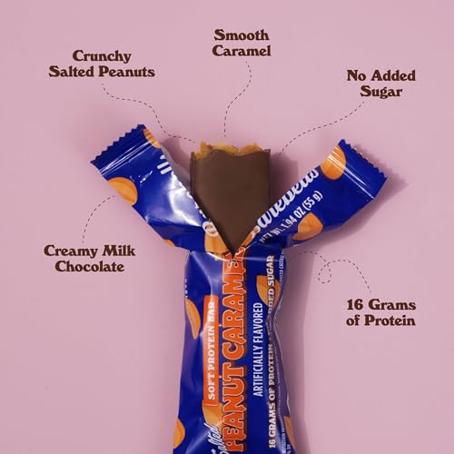 Image of Barebells Soft Protein Bars Salted Peanut Caramel - 12 Bars, Pack of 1-16g High Protein Treats - Chocolate Nutrition Bar with 1g Total Sugars - On The Go Breakfast or Post-Workout Snack