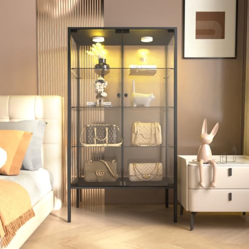 Image of LFT HUIMEI2Y 4-Tier Glass Display Cabinet with LED, Iron Frame Display Case