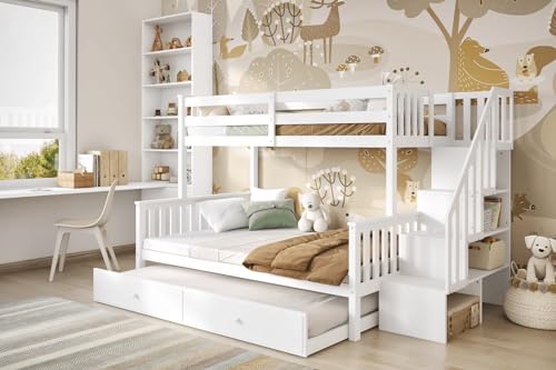 Flair Tag Triple Staircase Bunk With Trundle - White