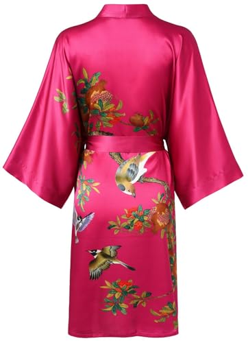 Image of Women's Silk Kimono Robe Short Bathrobe Nightgown 100% Mulberry Silk for Women - Classic Floral Pattern