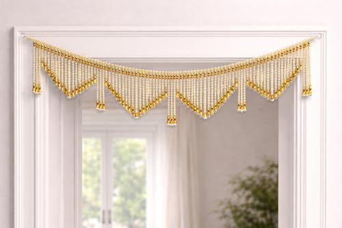 Image of Premium Pearl Beads Toran for Door | Golden Multi-Layer Bandarwal | 3 Feet Length | Traditional Door Hanging Decoration for Diwali, Wedding, Pooja & Housewarming