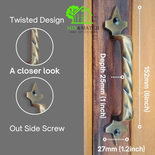 Image of Mix&Match Cast Iron Twisted Handle - 6 Inch Antique Brass Finish | Rope Style Cabinet, Wardrobe, Cupboard & Furniture Door Handle | Pack of 10 Pcs with Screws