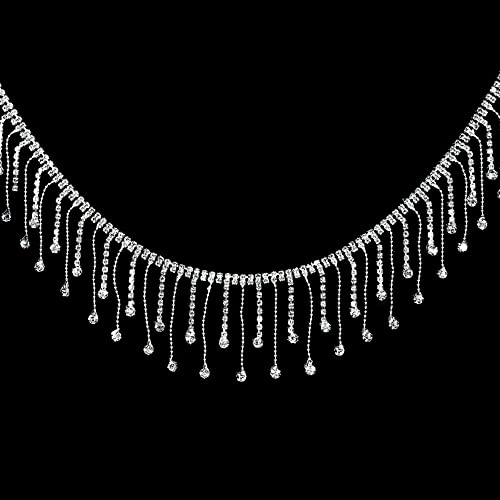 2 Yards Rhinestone Ribbon Tassel Chain Exquisite Design Diamond Tassel Chain Fringe Rhinestone Trim By The Yard For Wedding Party Crafts Diy Clothing Accessories Vase Decoration, (Silver) #TOP23
