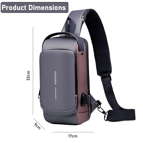 Image of DAHSHA Sling Bag for Men Stylish Crossbody Backpack for Men & Women, Anti-Theft Chest Bag with USB Charging Port, Messenger Bags, Casual Shoulder Bag (17 x 9 x 32 Cm)