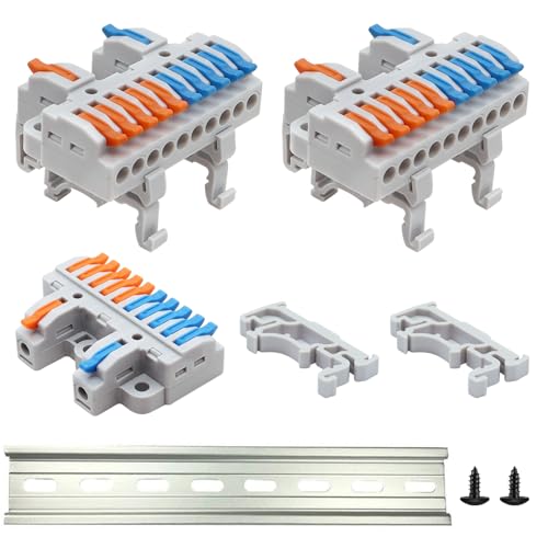 Tanbupu 3pcs Multi-Function DIN Rail Terminal Blocks (2 in 10 Out) with 1pcs DIN Rail Quick Wiring...