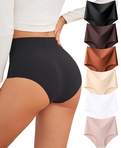 FINETOO Seamless Underwear for Women High Waisted Womens Underwear Cheeky Bikini No Show Briefs Ladies Panties 6 Pack