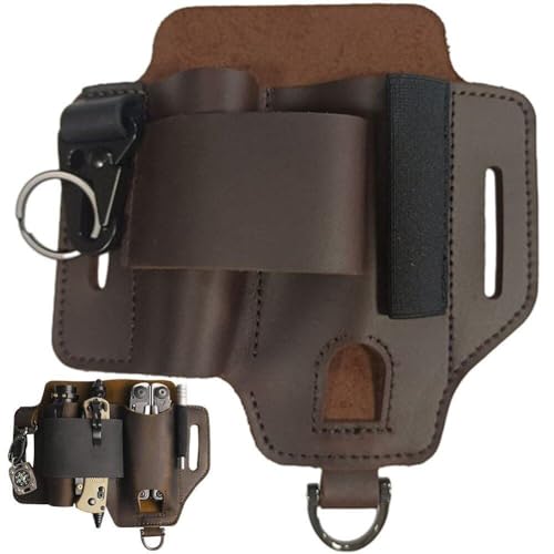 Gaine en cuir multitool Hrippy artisanale, étui ceinture de luxe pour lampe et clés