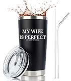 Gifts for Husband | My Wife is Perfect | Stainless Steel Travel Tumbler with Lid 2 Straws Gift Box...