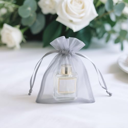 Image of joycraft 50Pcs Organza Bags, 2.7 inchx3.5 inch Sheer Drawstring Gift Bags, Organza Jewelry Pouches, Party Favor Bags, Grey Organza Gift Bags, Packaging Bags for Jewelry, Makeup, Candy, Festival