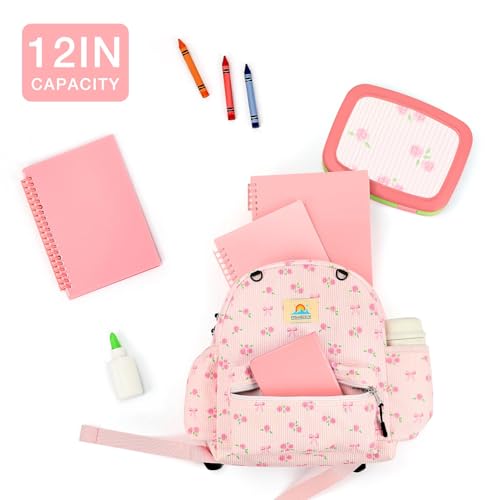 Image of STEAMEDBUN Corduroy Toddler Backpack for Girls 2-4: Kids backpack for Boys Girls - 12 inch Preschool Kindergarten Backpacks - Rose