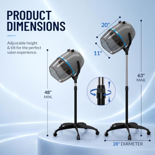 Image of ZENY Professional Stand Up Hair Dryer, 1300W Bonnet Dryer Adjustable Height | Stand Up, Rolling Wheels, Adjustable Time and Temperature Setting, Low Noise