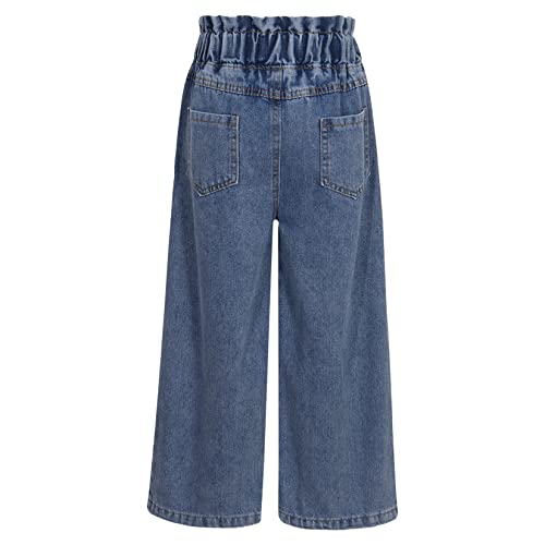 Youth Girls Casual Distressed Denim High Waist Button Wide Leg Baggy Jeans Pants with Pockets