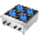 VEVOR Kommerzieller Gasherd Gaskochherd mit 4 Gaskochfelder, Propan/Erdgas-Kochherd Edelstahl-Gaskochplatte, kommerzielles Kochgerät 610 x 775 x 335 mm für Restaurants Hotel Café 28 kW