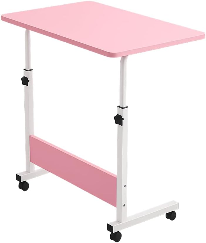 Mesa Lateral Ergonômica Multiuso Com Altura Regulavel E Rodinhas Mesinha Notebook Laptop Cama Sofá Ajustavel Cor Madeira Luvinco (Rosa)