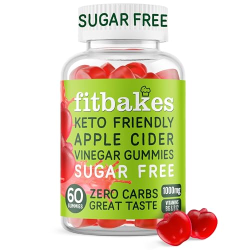 Fit bakes Sugar Free Keto Apple Cider Vinegar Gummies with Mother 1000mg, 0 Carbs, 3 Calories Per Gummy, 60 ACV Keto Gummies, Apple Cider Vinegar with Mother, Vitamin B12 & Folic Acid, Fitbakes