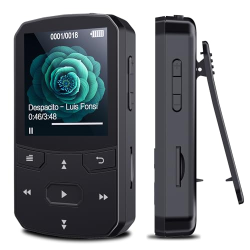 RUIZU 64GB Clip MP3 Player with Bluetooth 5.3, Portable Music Player with Voice Recorder for Sports Running, FM Radio, A-B Repeat, Audio Shuffle Resume Playback, Support 128GB Micro SD Card, Black