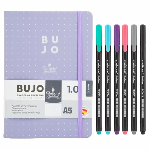Quijote Paper World Bullet Journal A5 - Libreta puntos, Cuaderno punteado, Tapa Dura Extrasuave, 62 Hojas, 100gr/m, Planificación, Estudio, Lettering, Viajes o Diario - Pack Personalizable