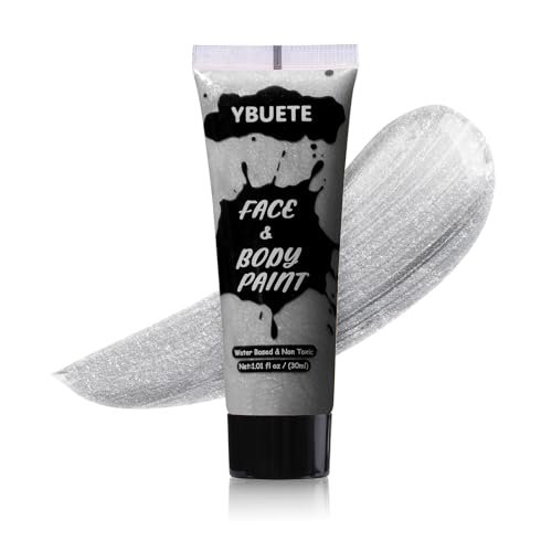 YBUETE Silver Face Body Paint, Professional Paint for Halloween Cosplay Costume Party, Full-coverage Multi-Color Cream Makeup Blendable Body Painting for Adults Halloween Cosplay SFX Makeup Paint