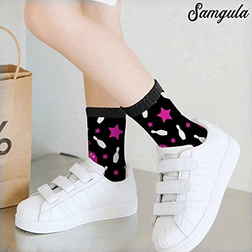 Image of Red Striped Crew Socks for Woman Size 6-8 Christmas Tree Moose Snowflake Dots Lines Girls Socks