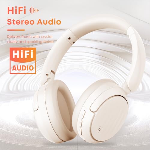 Image of for Home Office Travel, Hybrid ANC Over Ear Headphones, BT6.0 60H Hi-Res Deep Bass Memory Foam Cups White