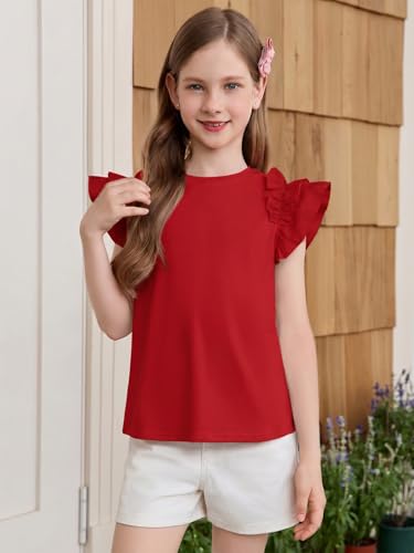 Image of Haloumoning Girls T Shirts Double Layer Ruffle Short Sleeve Kids Summer Crewneck Tunic Tee Tops 5-14 Years