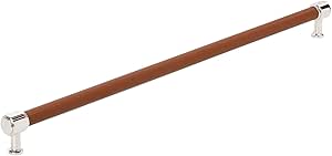 Signature Hardware 954070-24 Lazzara 24 Inch Center to Center Cognac Leather Appliance Pull - Polished Nickel